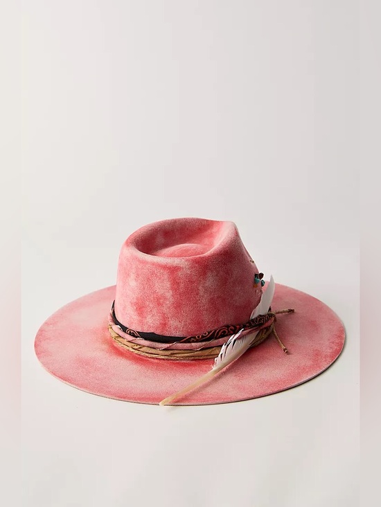 New Free People FP Pink Cami Washed Brim Embossed Jeweled Cowboy Western Hat main image 6